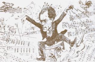 Caricatura di Mahler mentre dirige a Vienna nel 1900