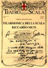 Dedica di Riccardo Muti a Giovanni Sollima sulla locandina della prima esecuzione di "Tempeste e ritratti"